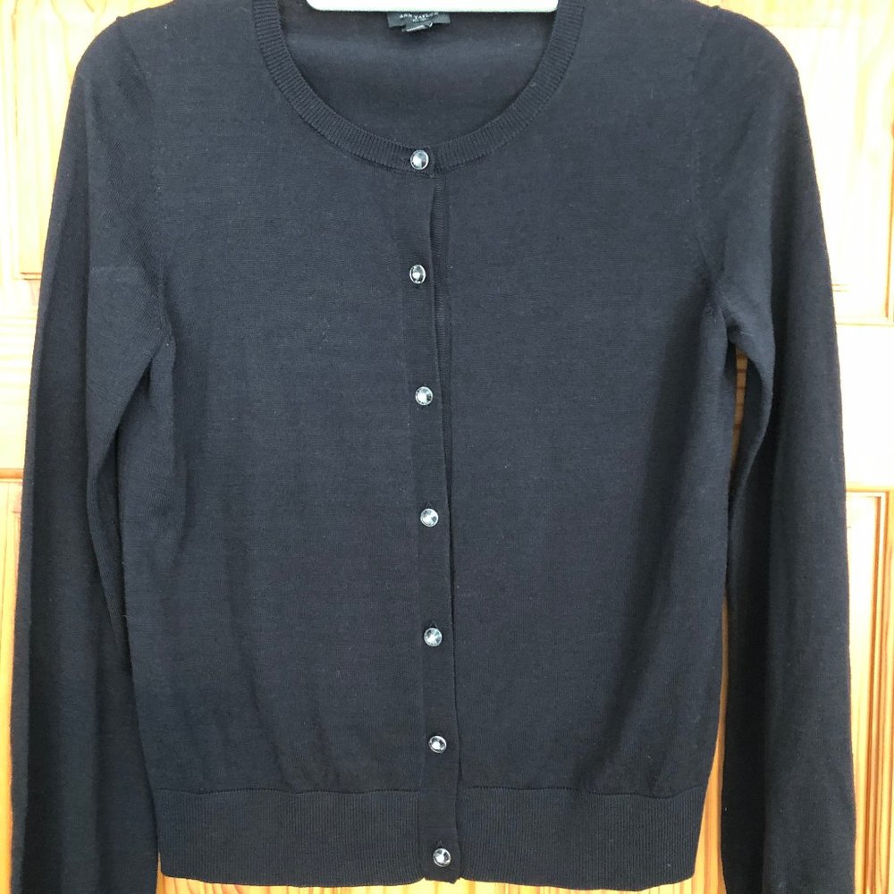 Lightweight wool black cardigan with jewel buttons